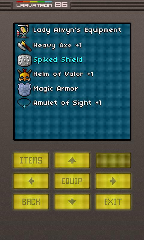 Lady Alwyn's equipment screen