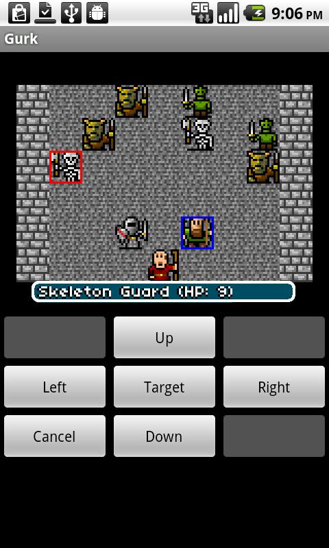 Turn-based grid combat against skeletons and orcs in a dungeon