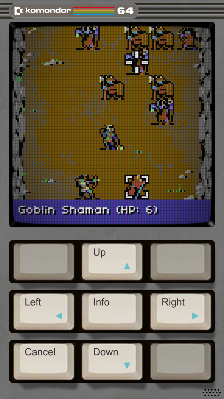 Turn-based combat against a goblin shaman