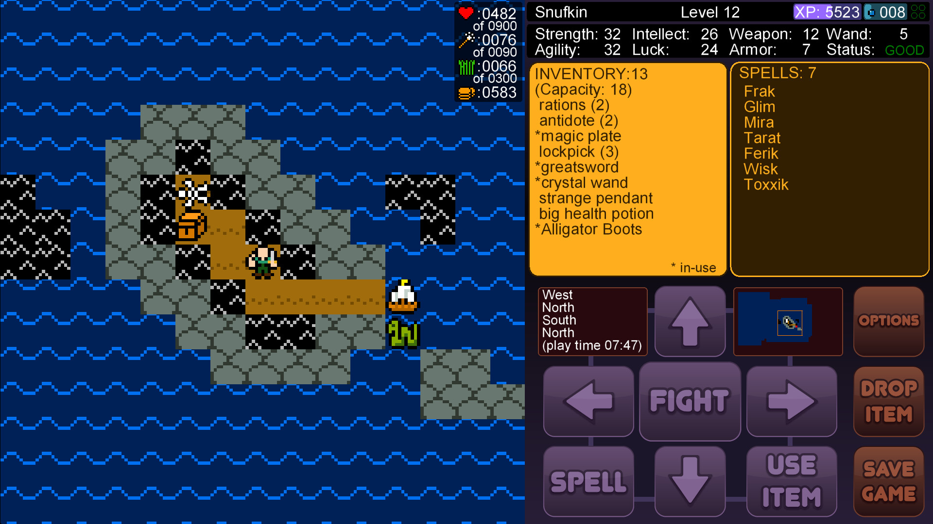 A rocky island with a treasure chest and a moored ship