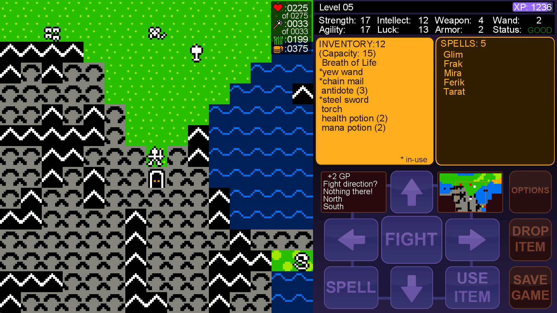 Travelling the overworld between mountains and water