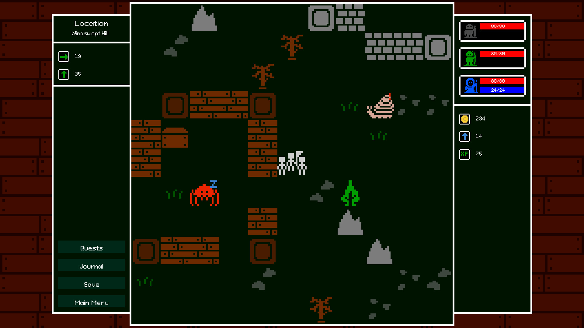A village of brick buildings on the overworld