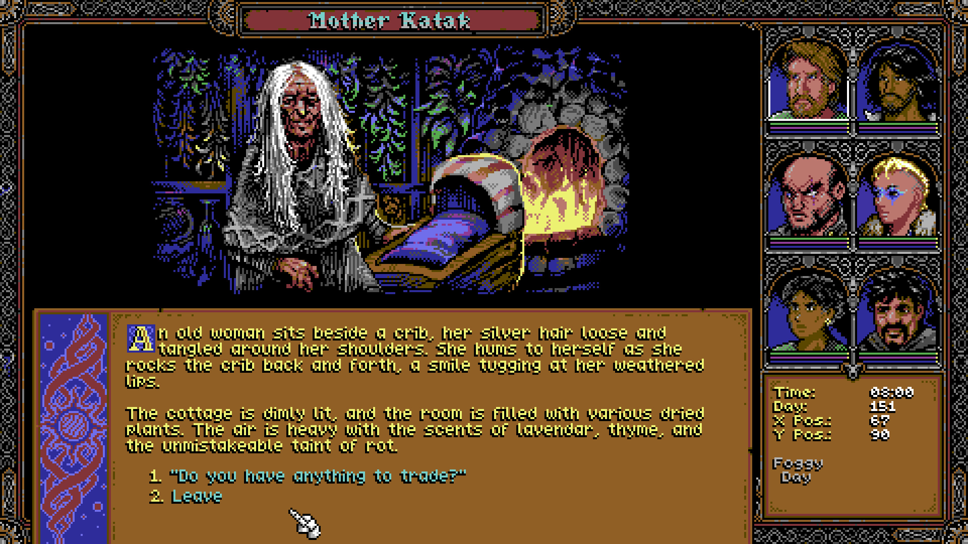 Dialogue with Mother Katak in her cottage